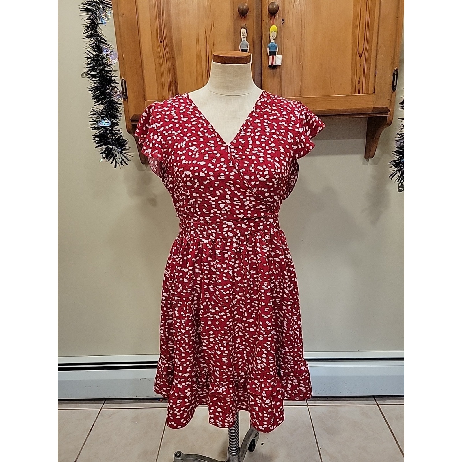 Patpat Womens Large Red Short Sleeve Midi Dress With Tie